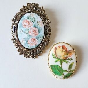 VINTAGE FLORAL BROOCHES - ROSE DESIGNS - LOT OF 2